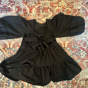 Chic Black Dress with Puff Sleeves , reclaimed vintage inspired dress